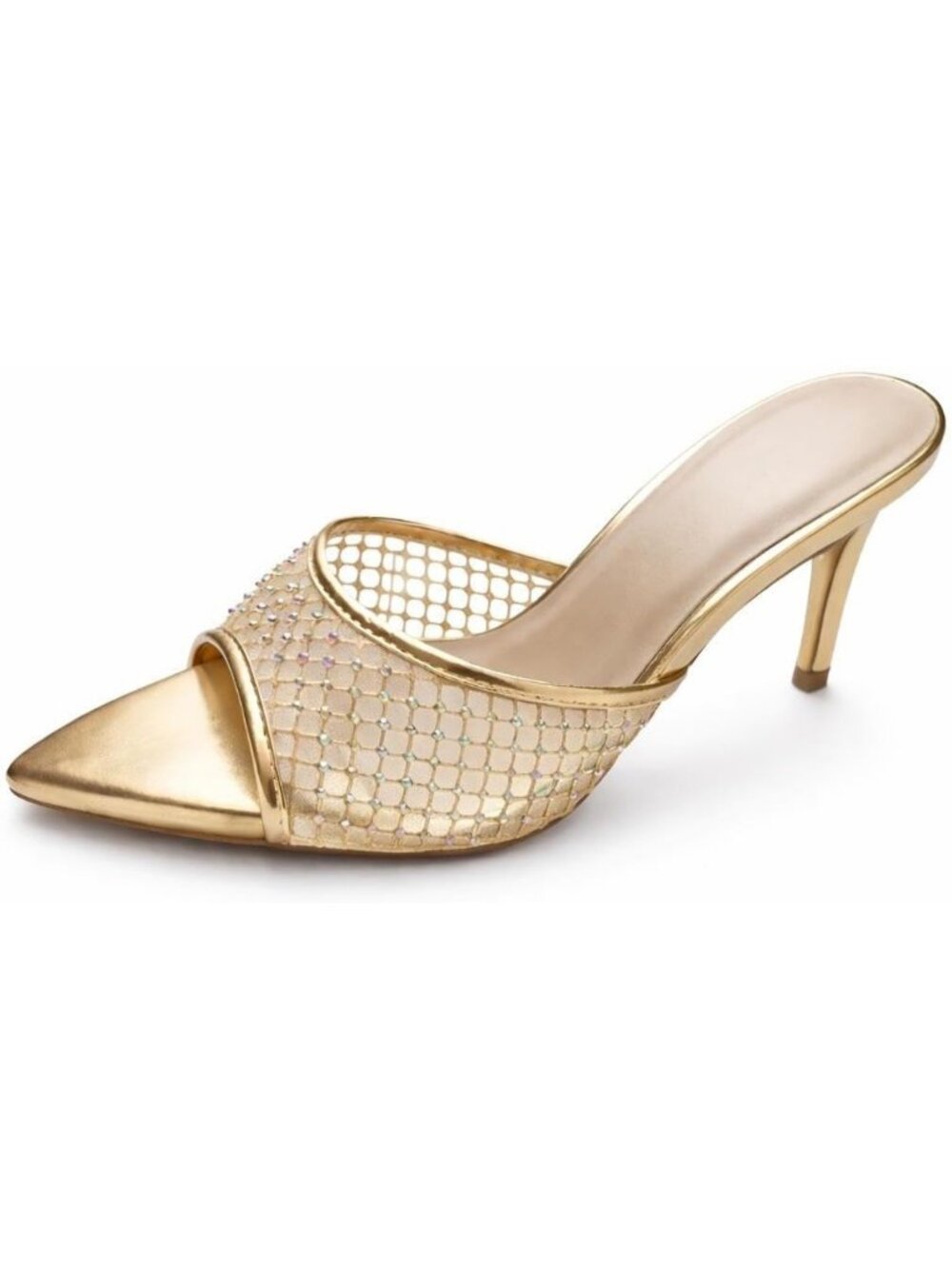 Women's Gold Mesh Slip-On Open Toe Party And Summer Wear Heeled Sandals